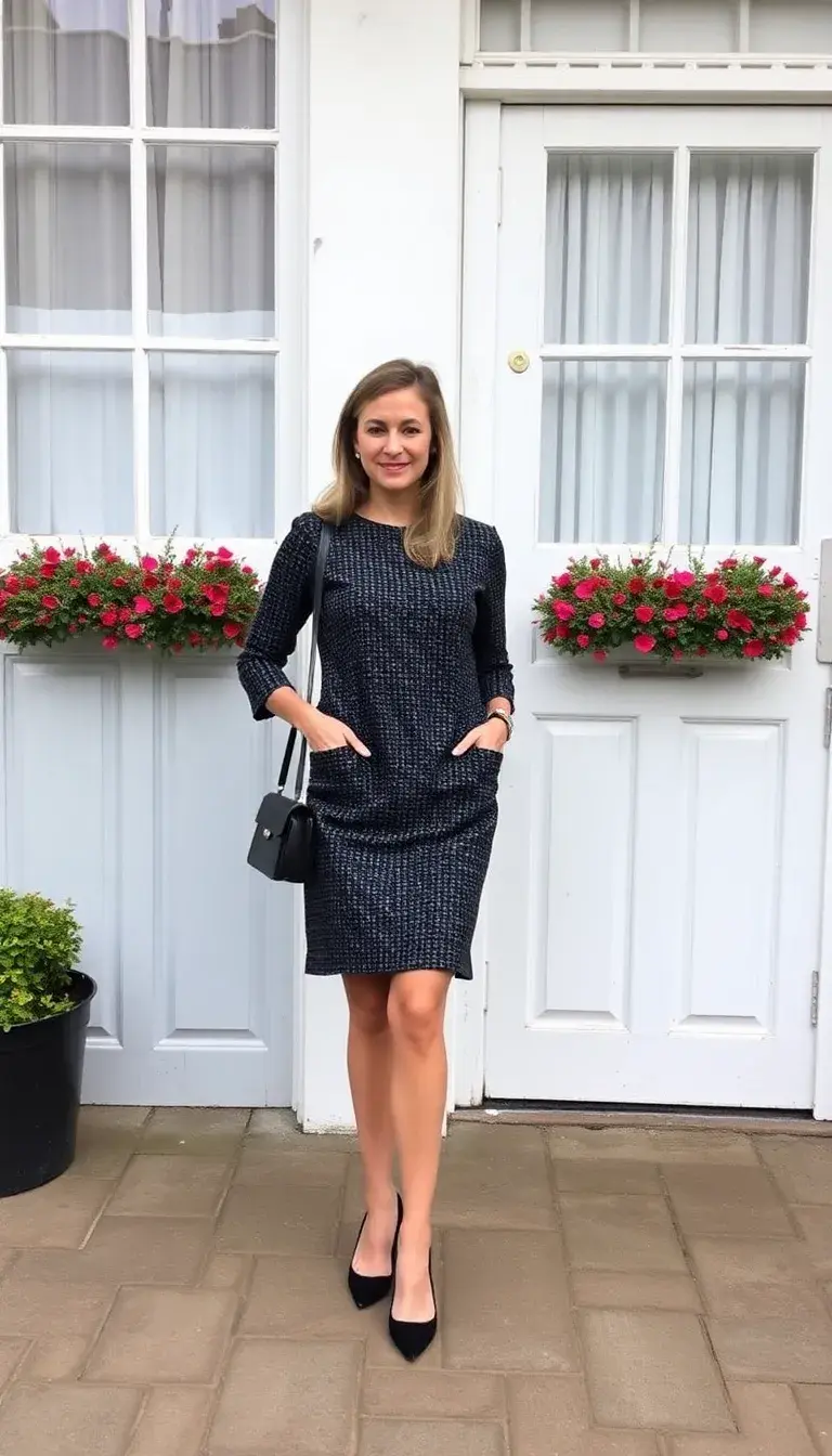 Classic Black Tweed Shift Dress