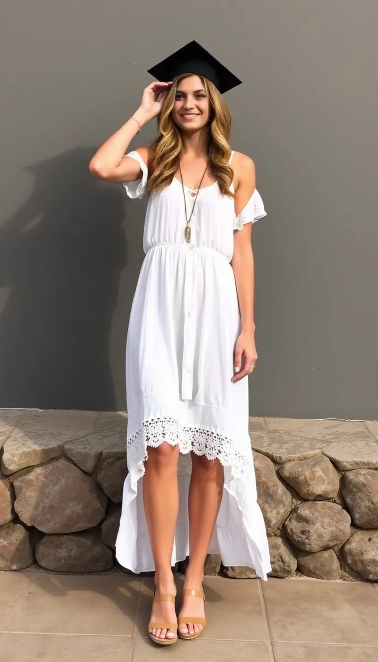 Relaxed White Boho Graduation Dress