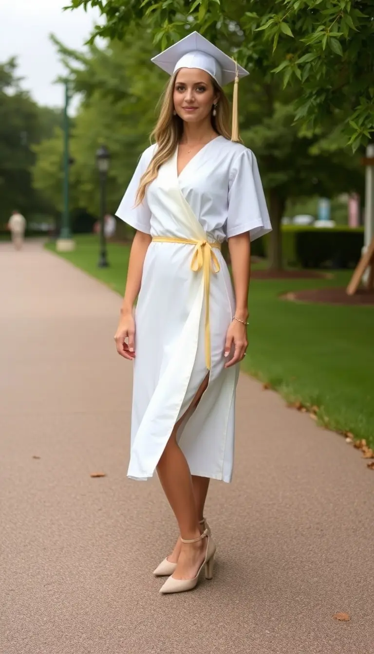 Versatile White Wrap Grad Dress