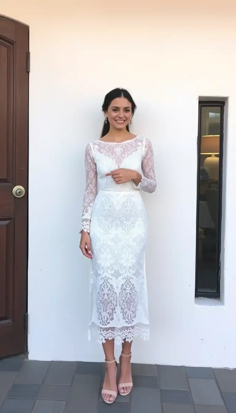White Long Sleeve Midi Lace
