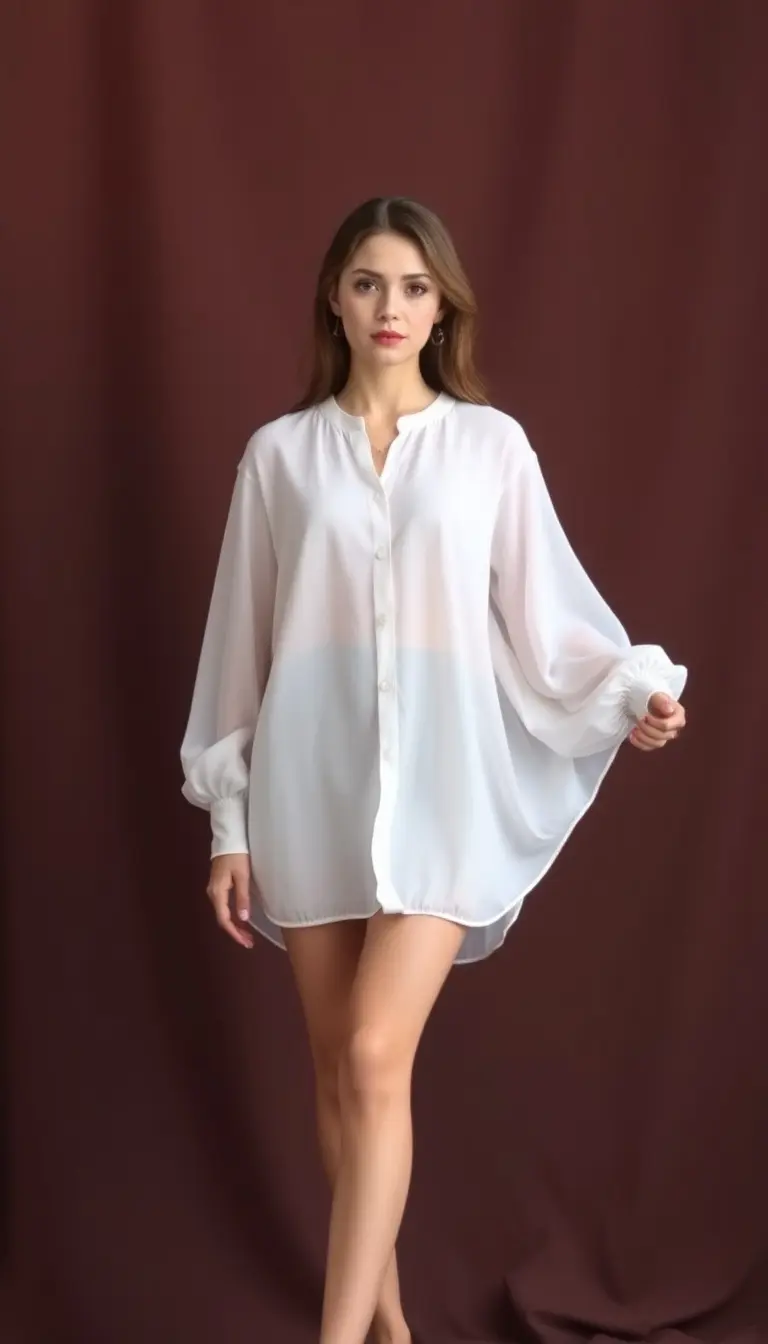 White Long Sleeve Chiffon