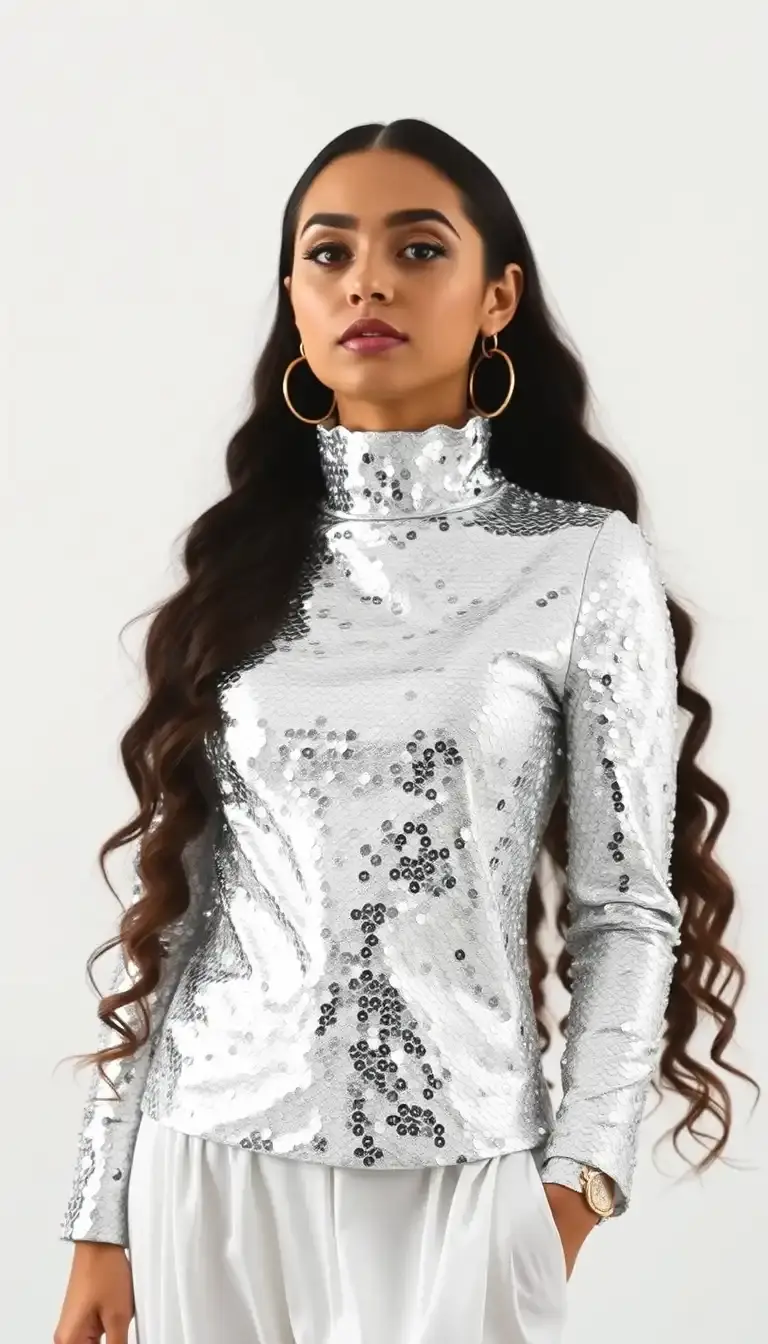 White Long Sleeve Sequin