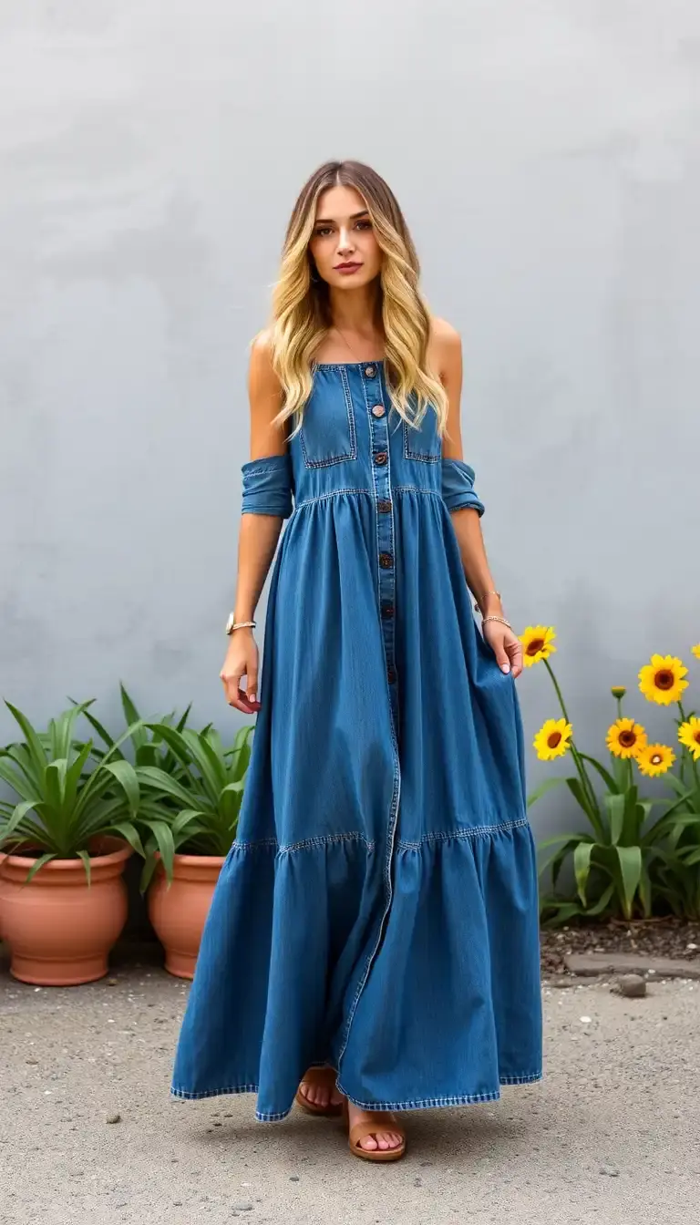 Denim Maxi Boho Women