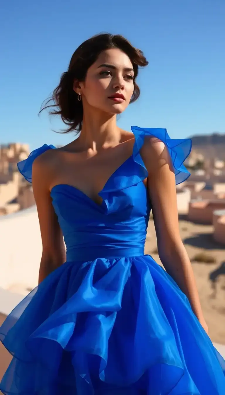 Blue Cocktail Dress with Ruffles