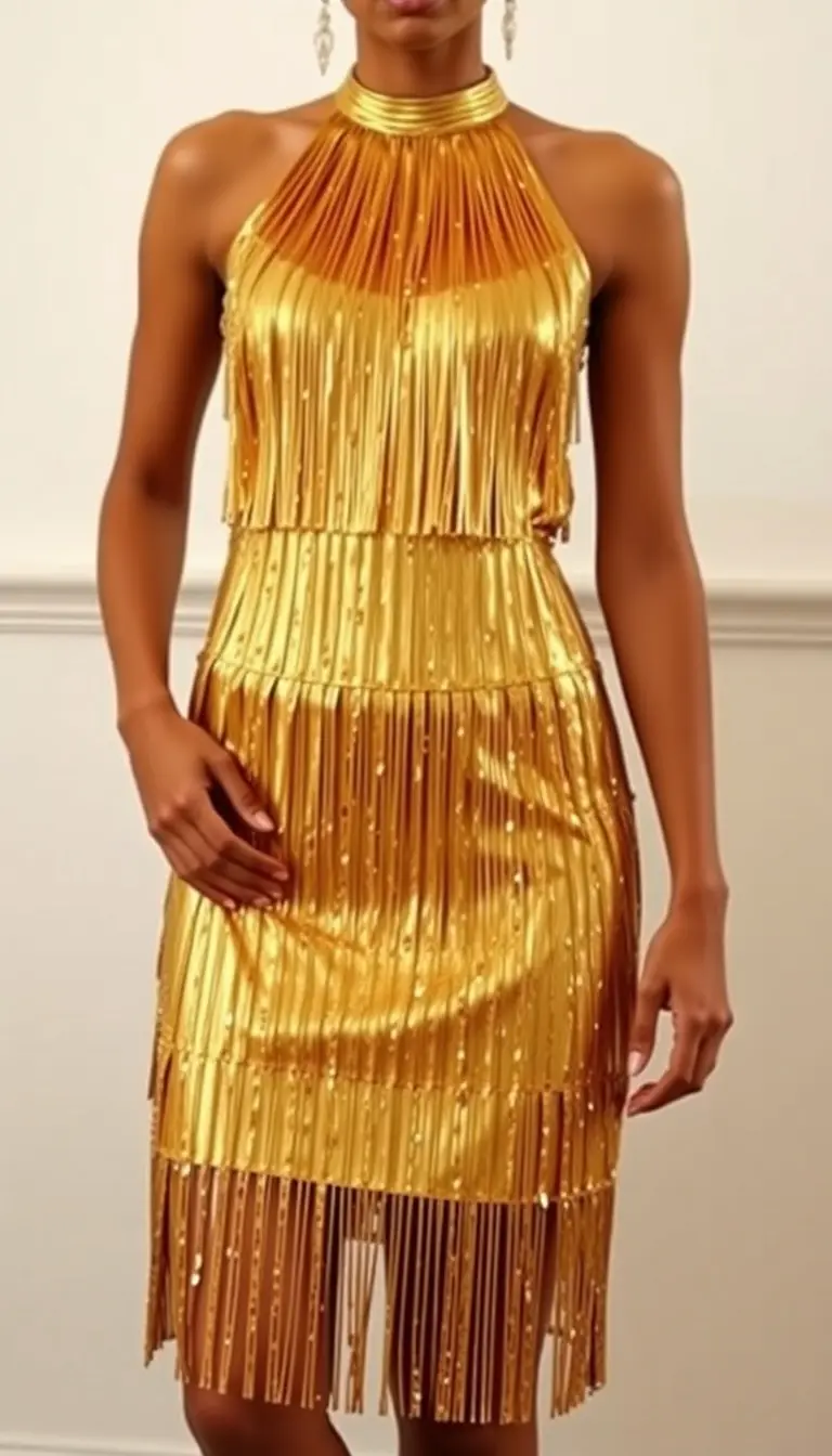 Gold Cocktail Dress with Fringe