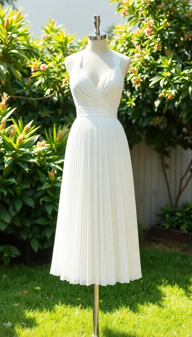 White Cocktail Dress with Pleats