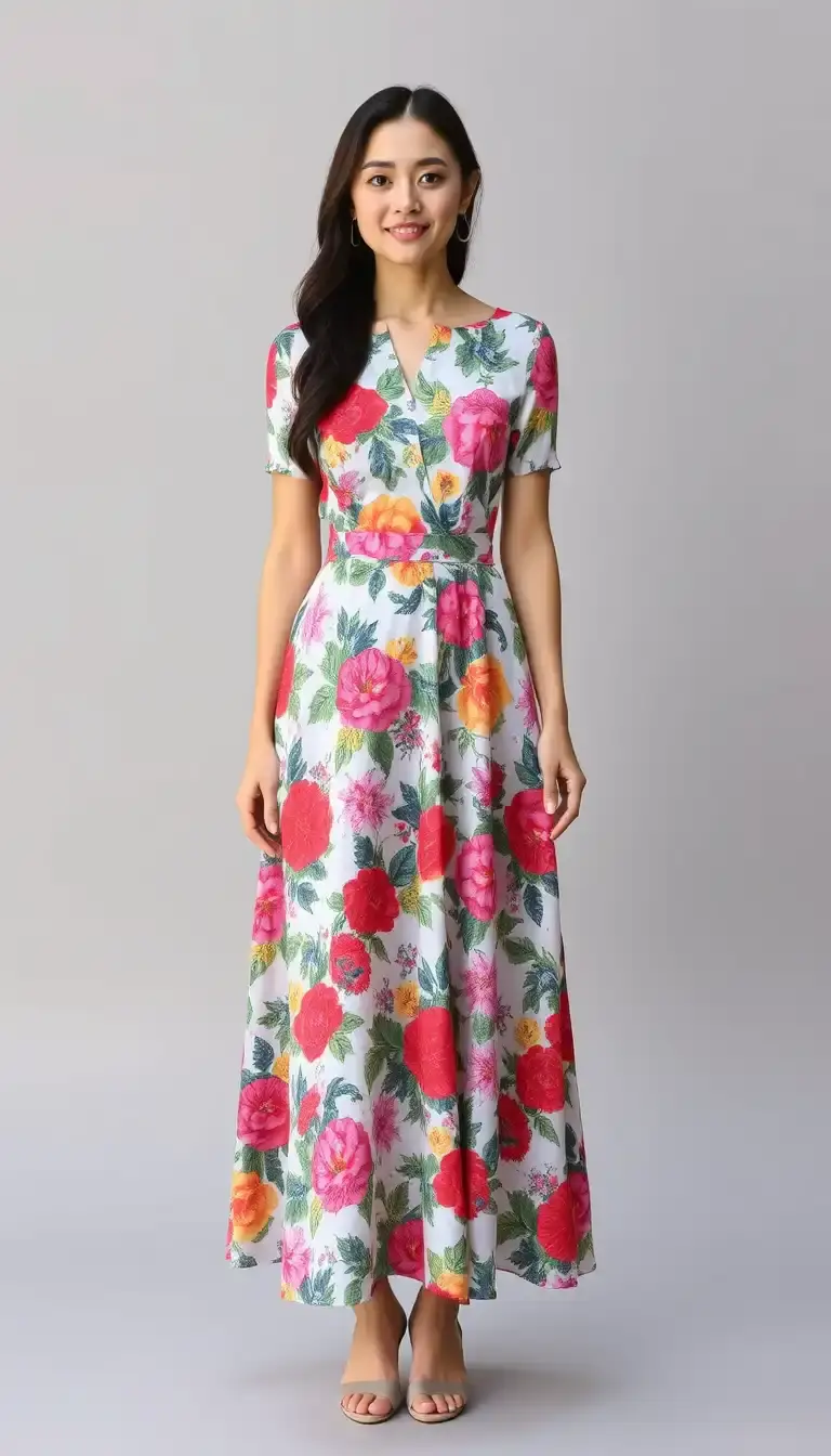 Floral A-Line Midi Dress