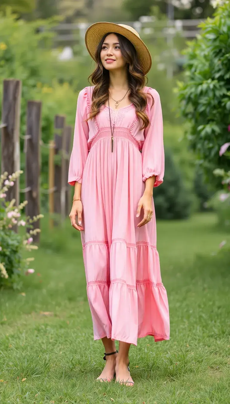 Pink A-Line Boho Dress