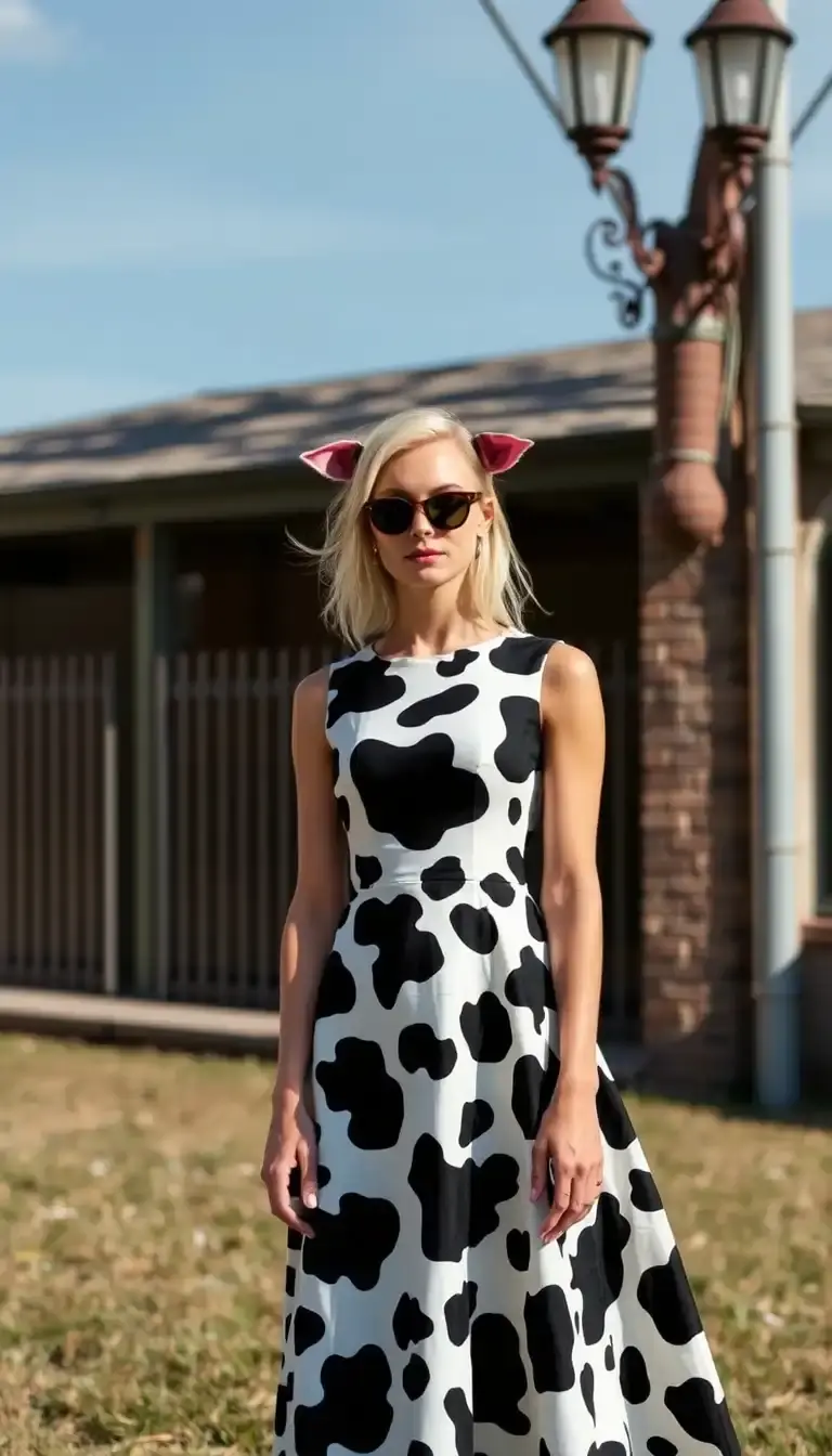 Quirky Cow Print Party Dress
