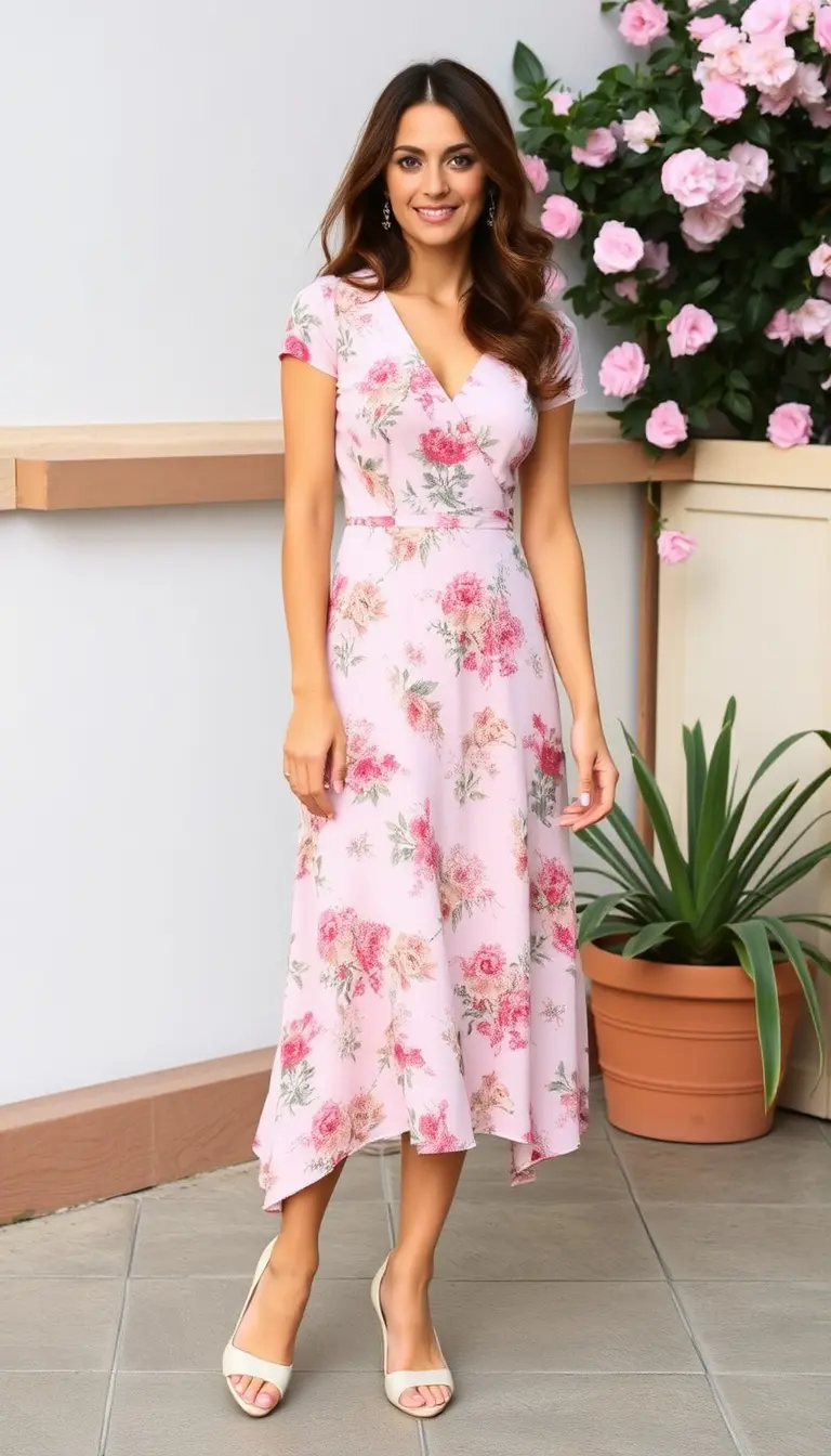 Pink Floral Midi Dress
