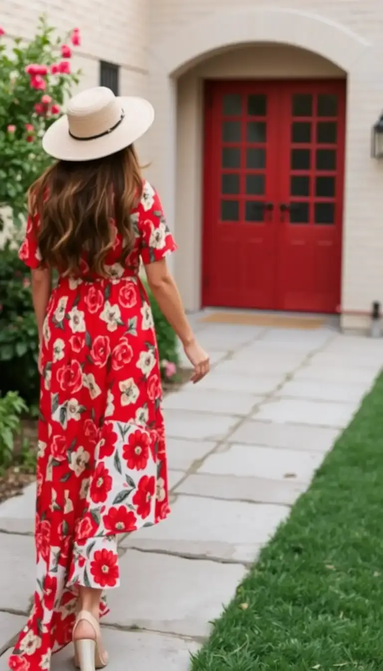 Red Floral Boho Dress