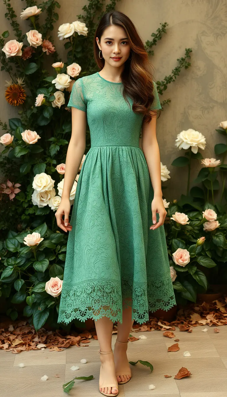 Green Floral Lace Dress