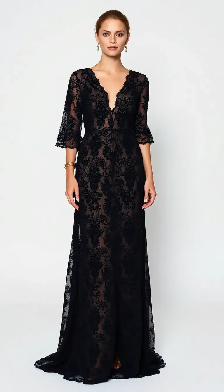 Black Lace Evening Gown