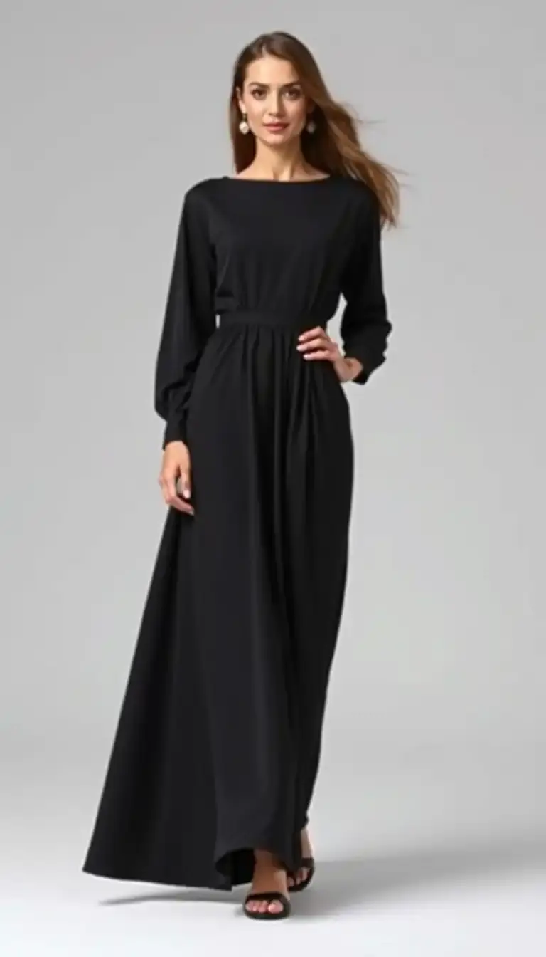 Black Maxi Long Sleeve Dress on female model