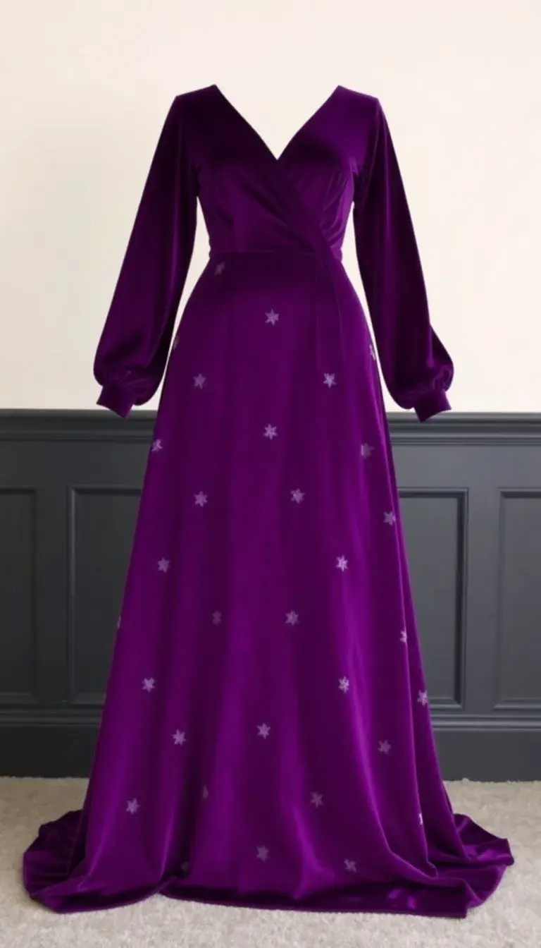 Velvet Long Sleeve Gown in purple