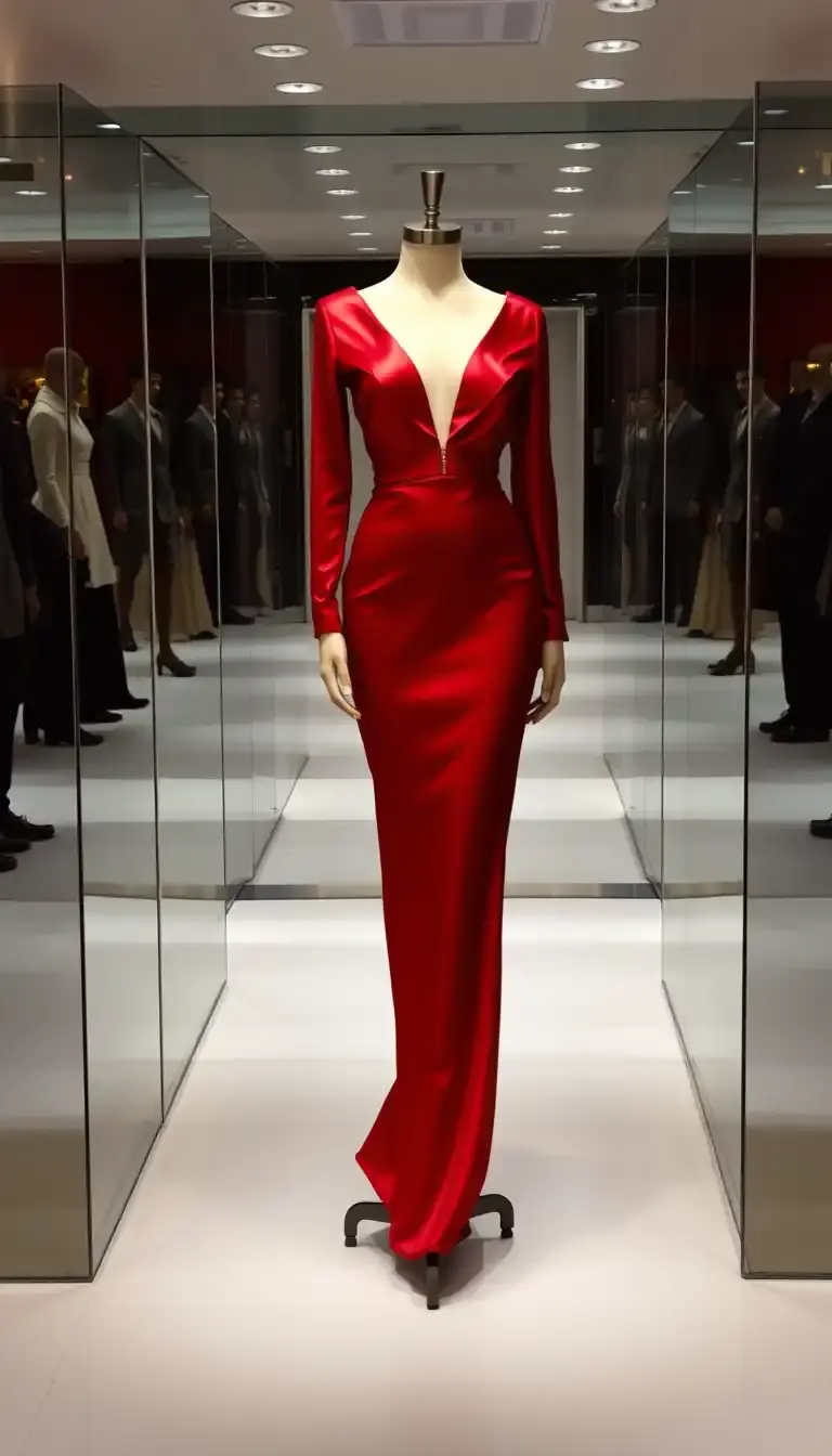 Satin Long Sleeve Evening Dress in red