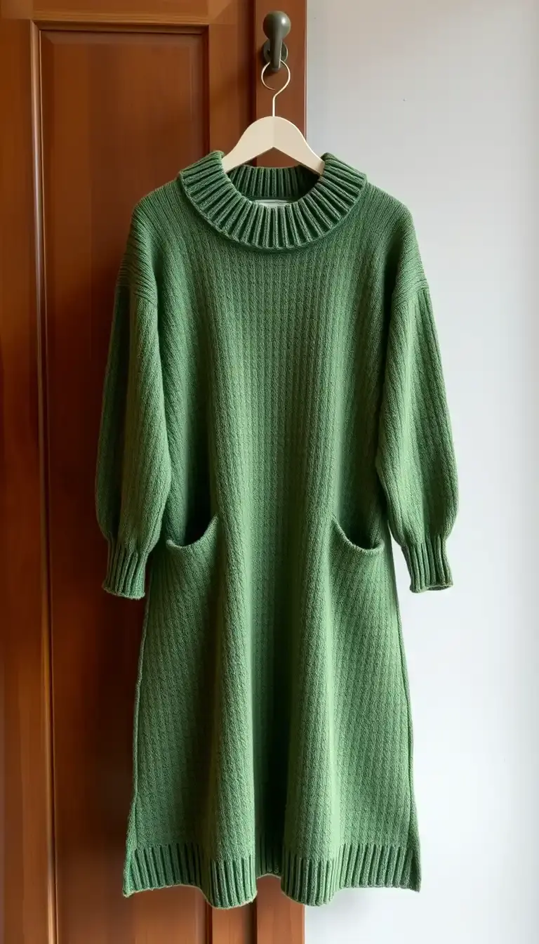 Wool Long Sleeve Winter Dress in green