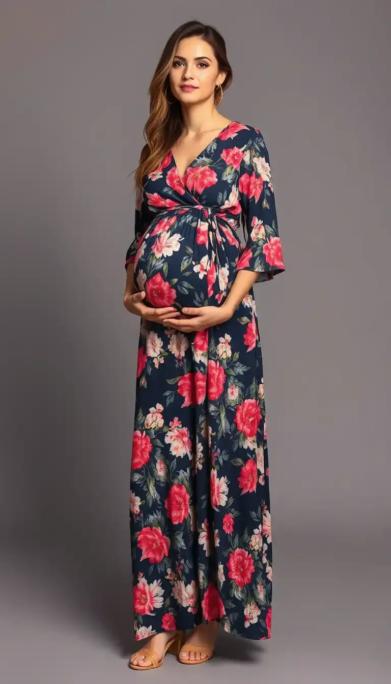 Wrap Maternity Maxi Dress in floral