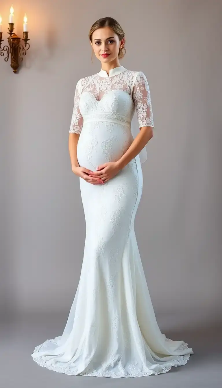 Lace Maternity Gown in white
