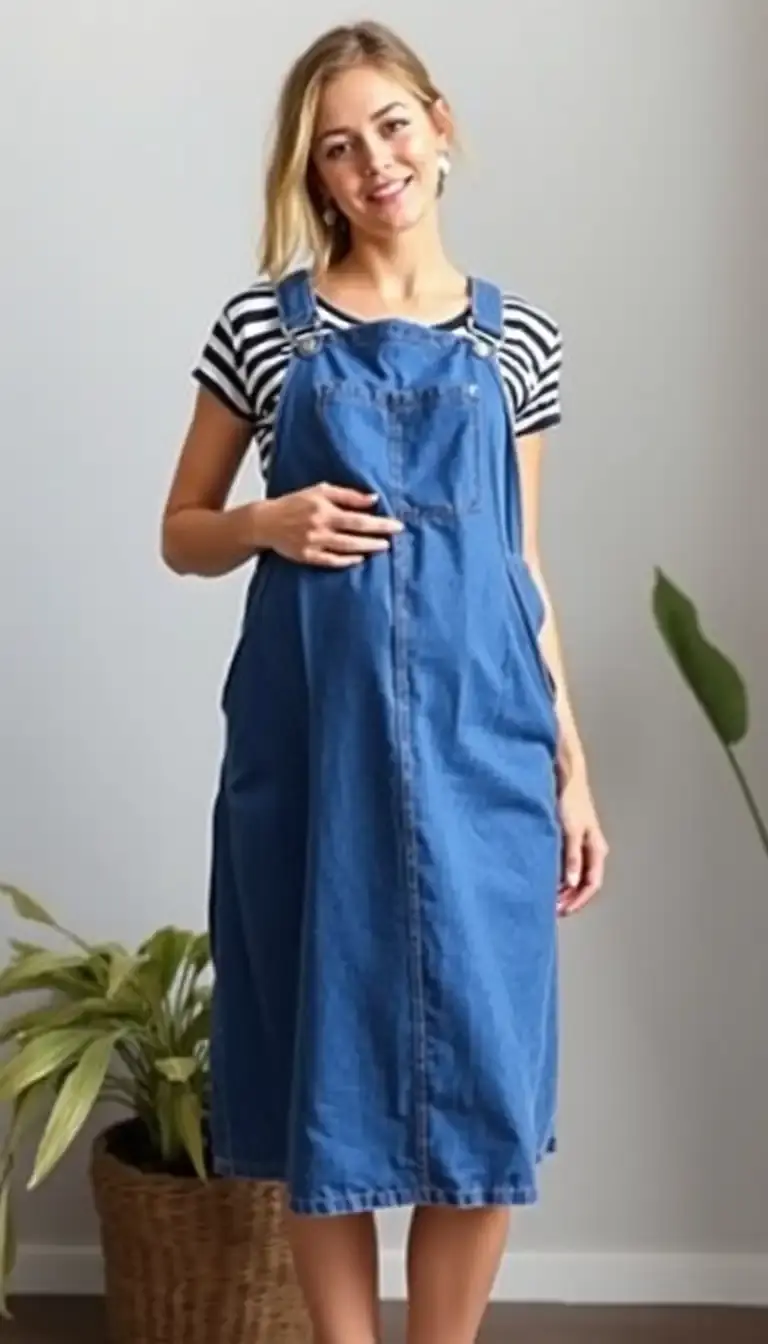 Denim Maternity Overall Dress