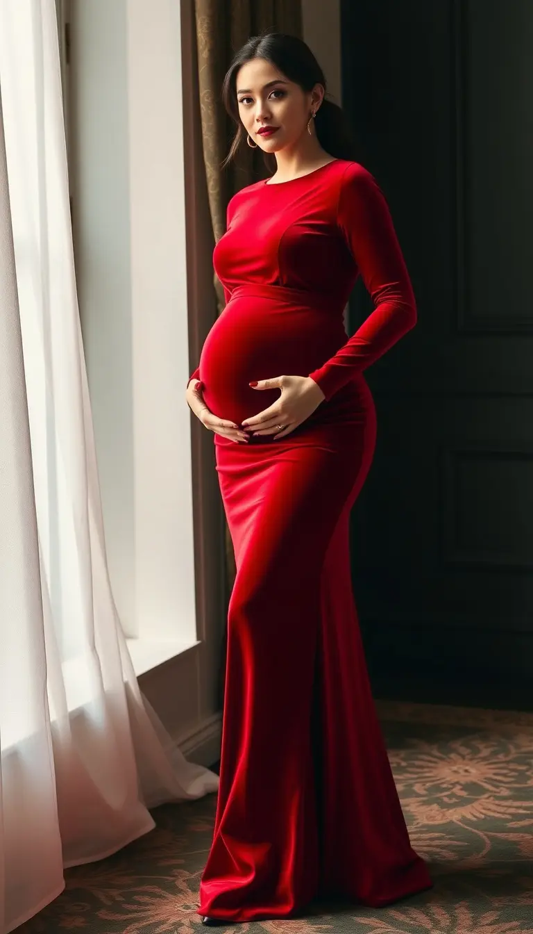 Velvet Maternity Evening Dress red