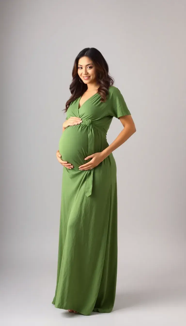 Green Maxi Maternity Wrap Dress