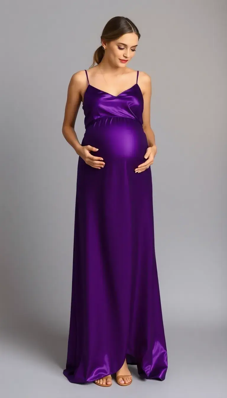 Satin Maternity Slip Dress in Purple