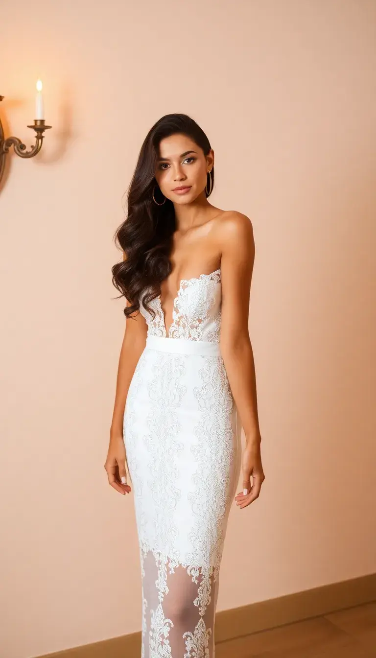 White Lace Halter Prom Dress midi length