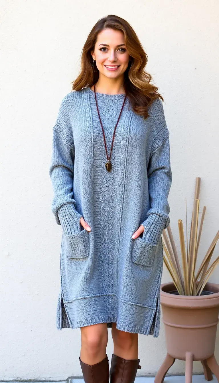 Knit Smock Tunic Dress in Grey