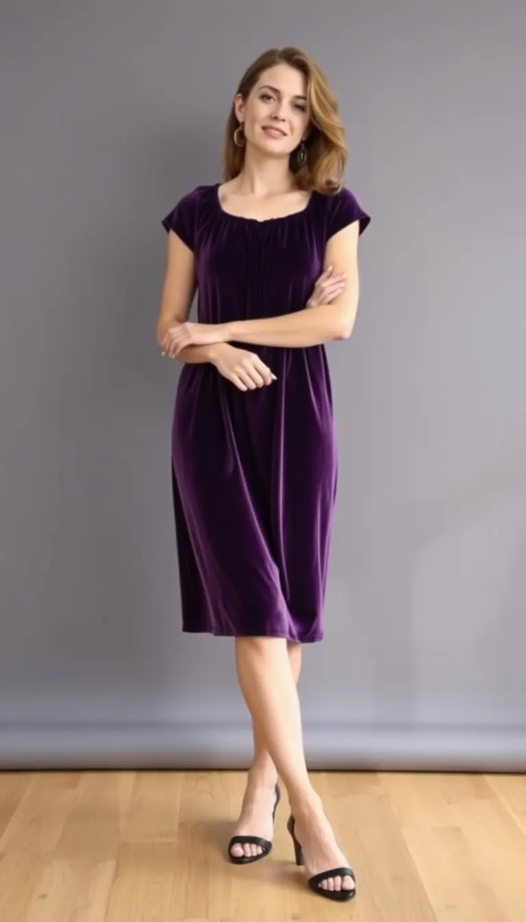 Velvet Smock Dress in Purple