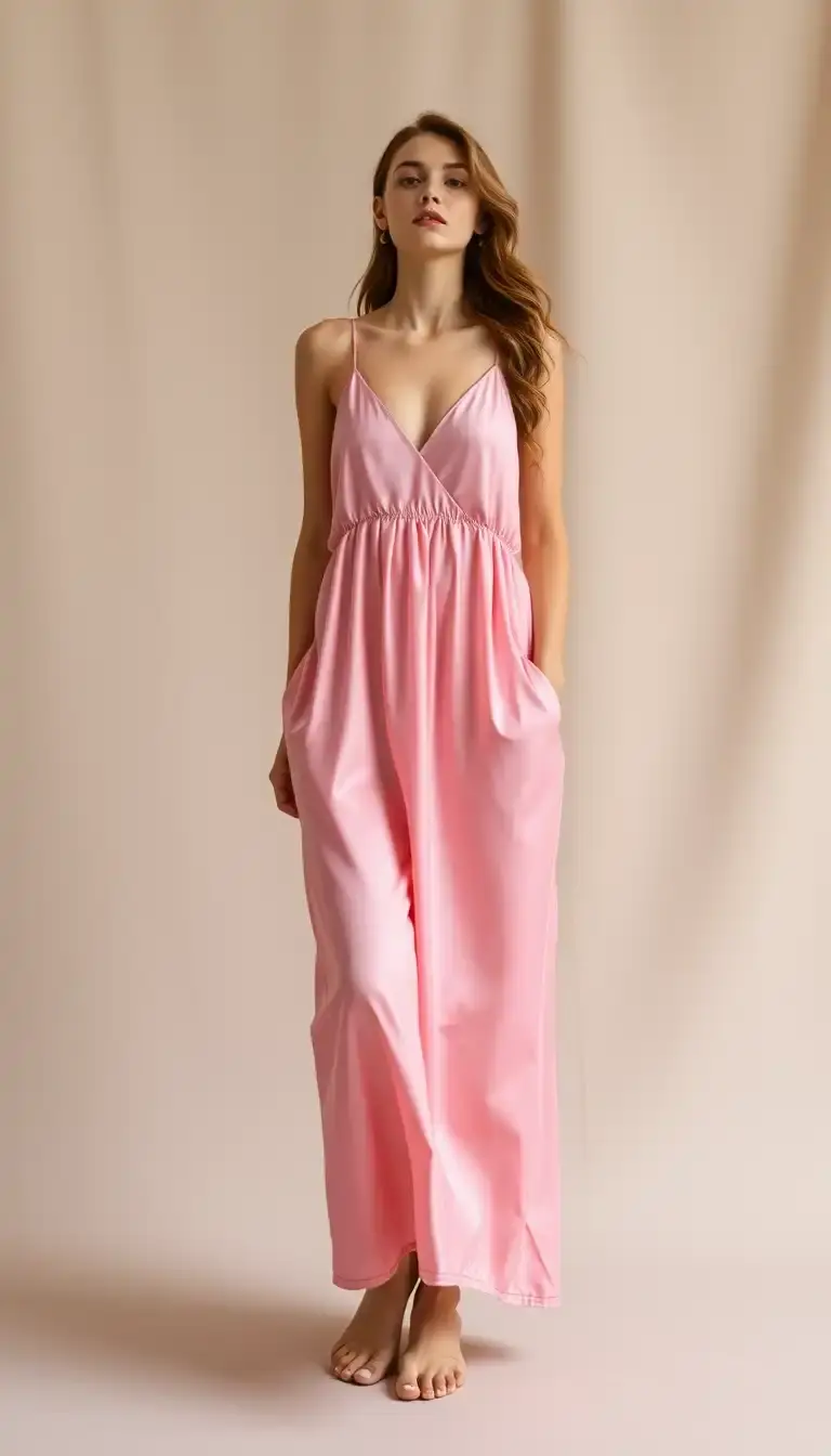 Silk Smock Slip Dress in Pink