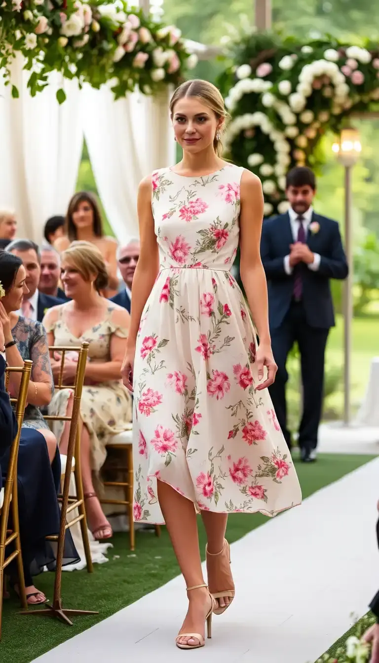 Floral Chiffon Dress on model at wedding