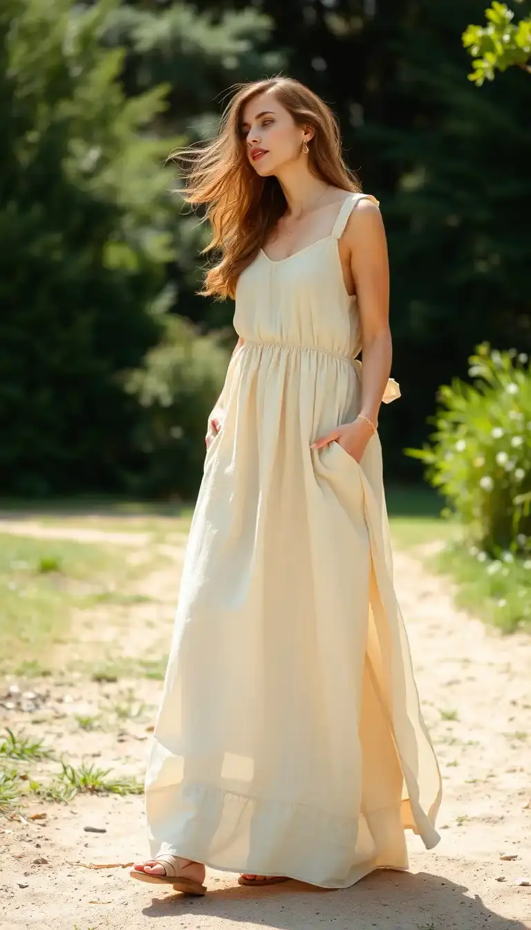Linen maxi dress in beige