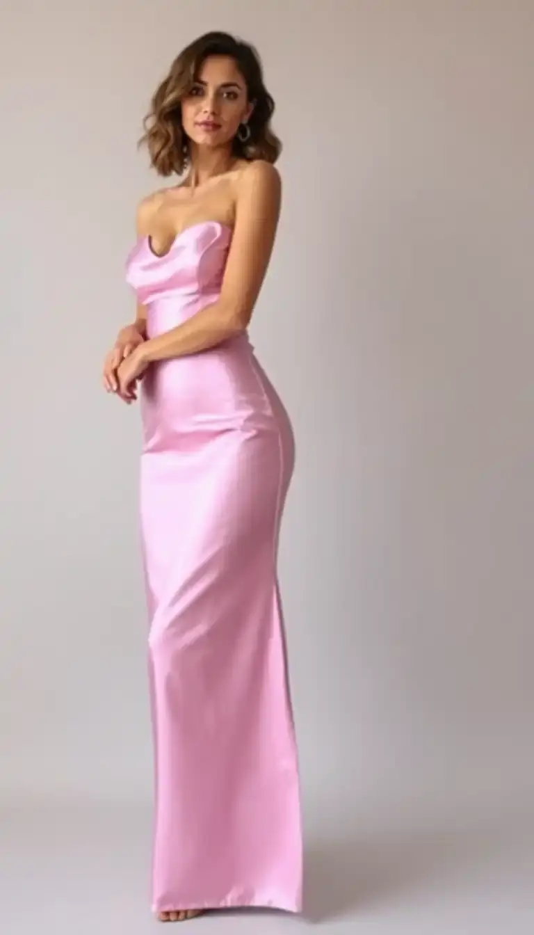 Satin cocktail dress in pink