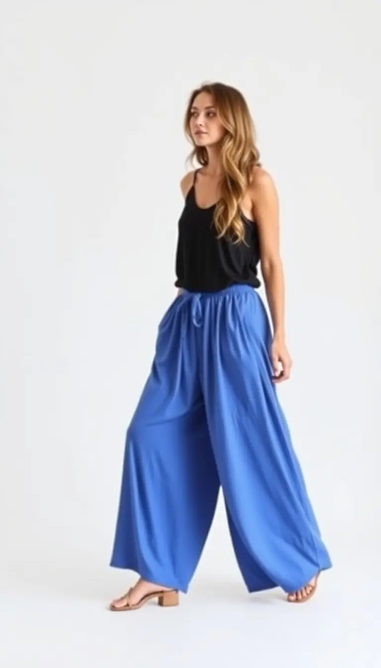 Blue Palazzo Wide Leg Pants