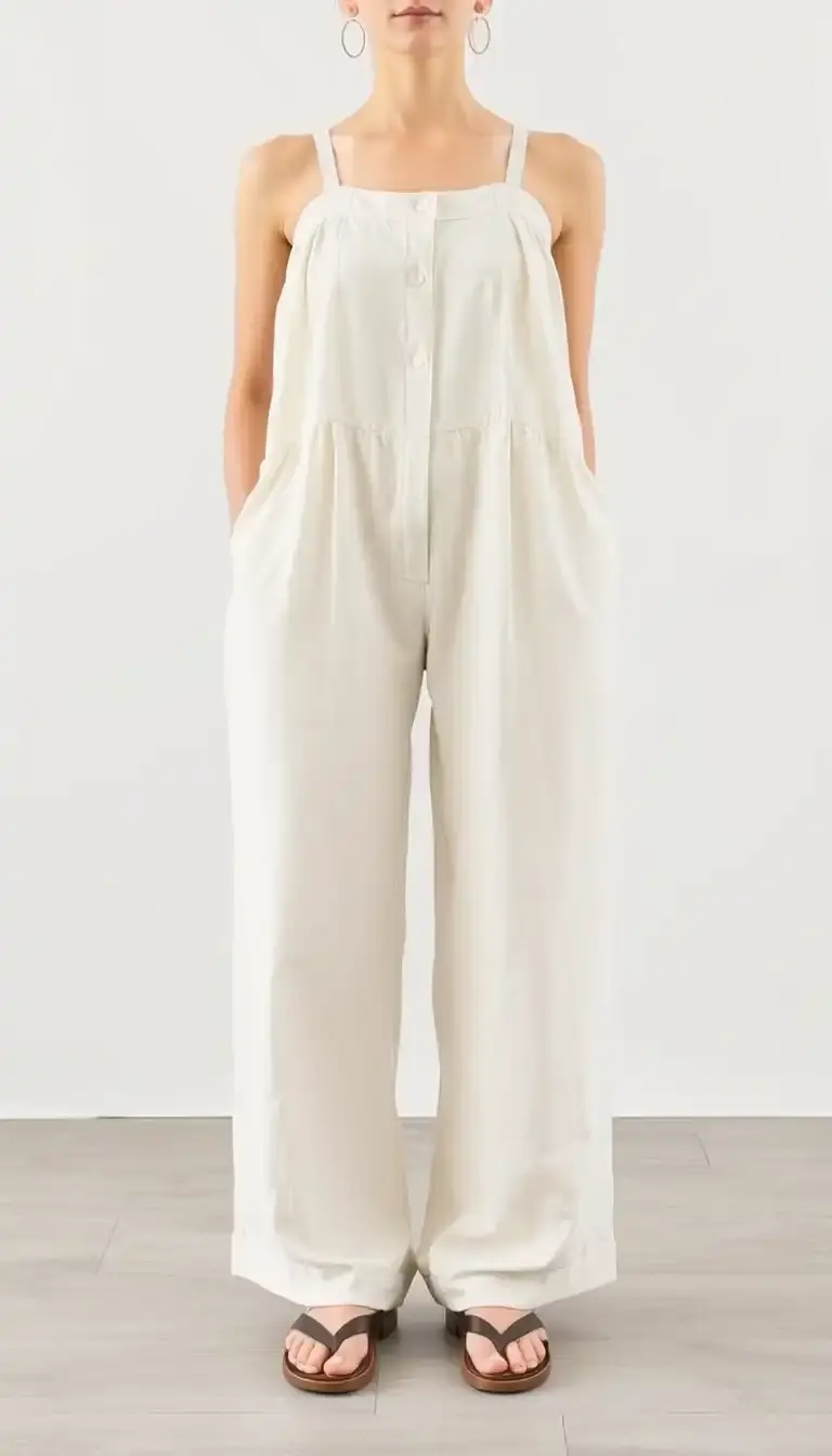 Beige Linen Wide Leg Trousers
