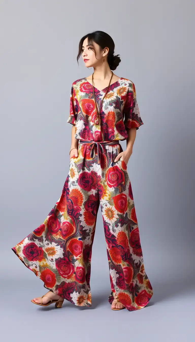 Colorful Printed Wide Leg Pants
