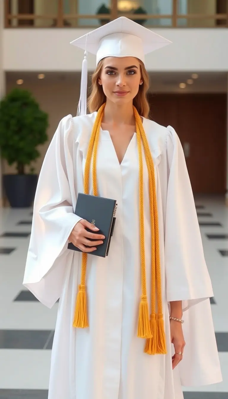 Elegant White Graduation Gown