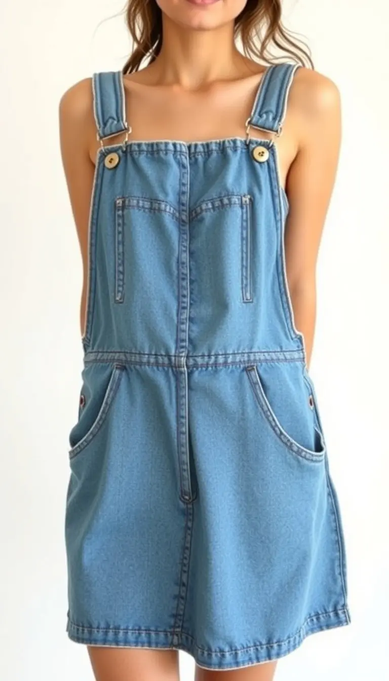 Fun denim overall dress, adjustable straps, mini, studio
