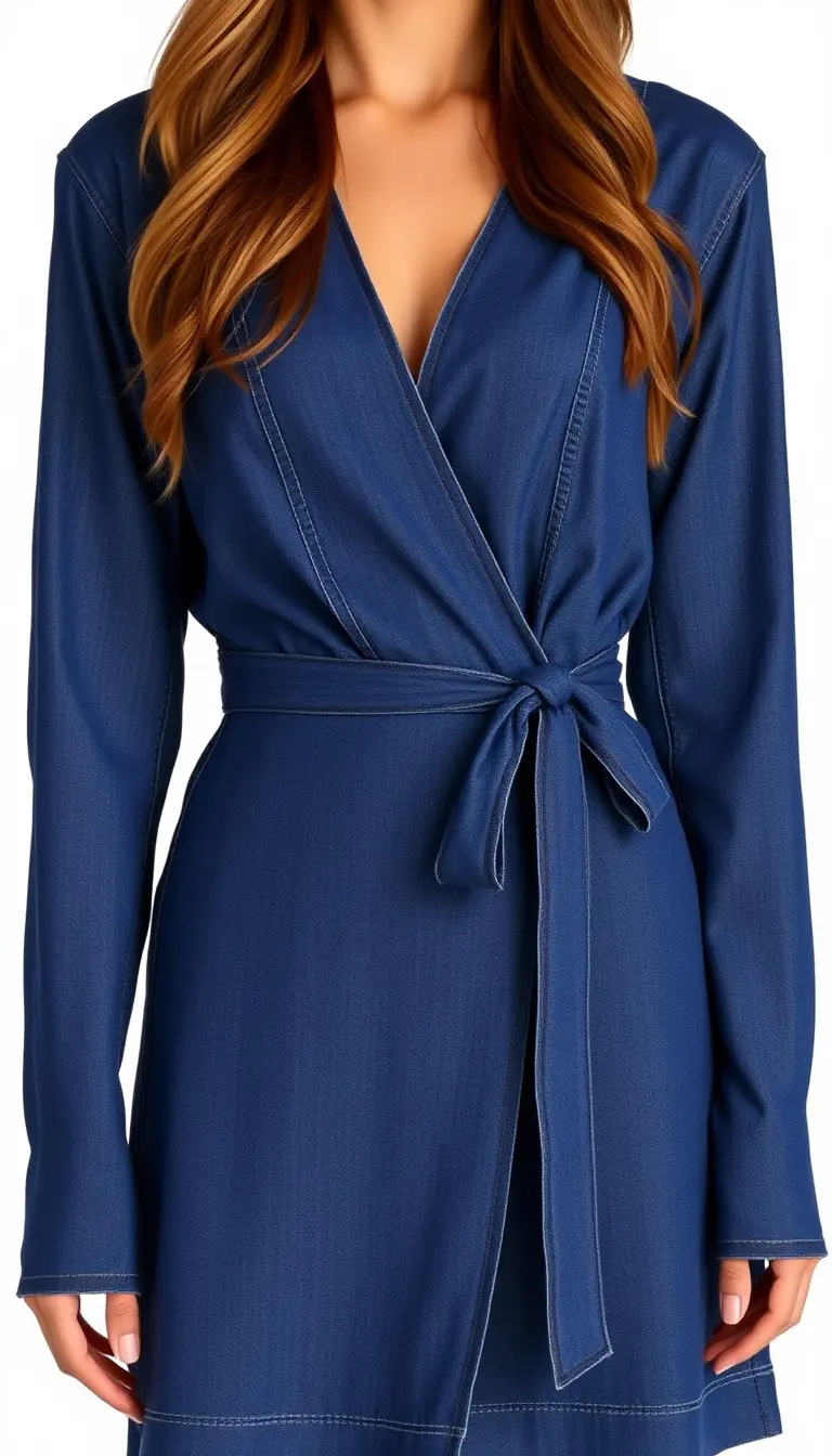 Versatile denim wrap dress, V-neck, knee-length, image