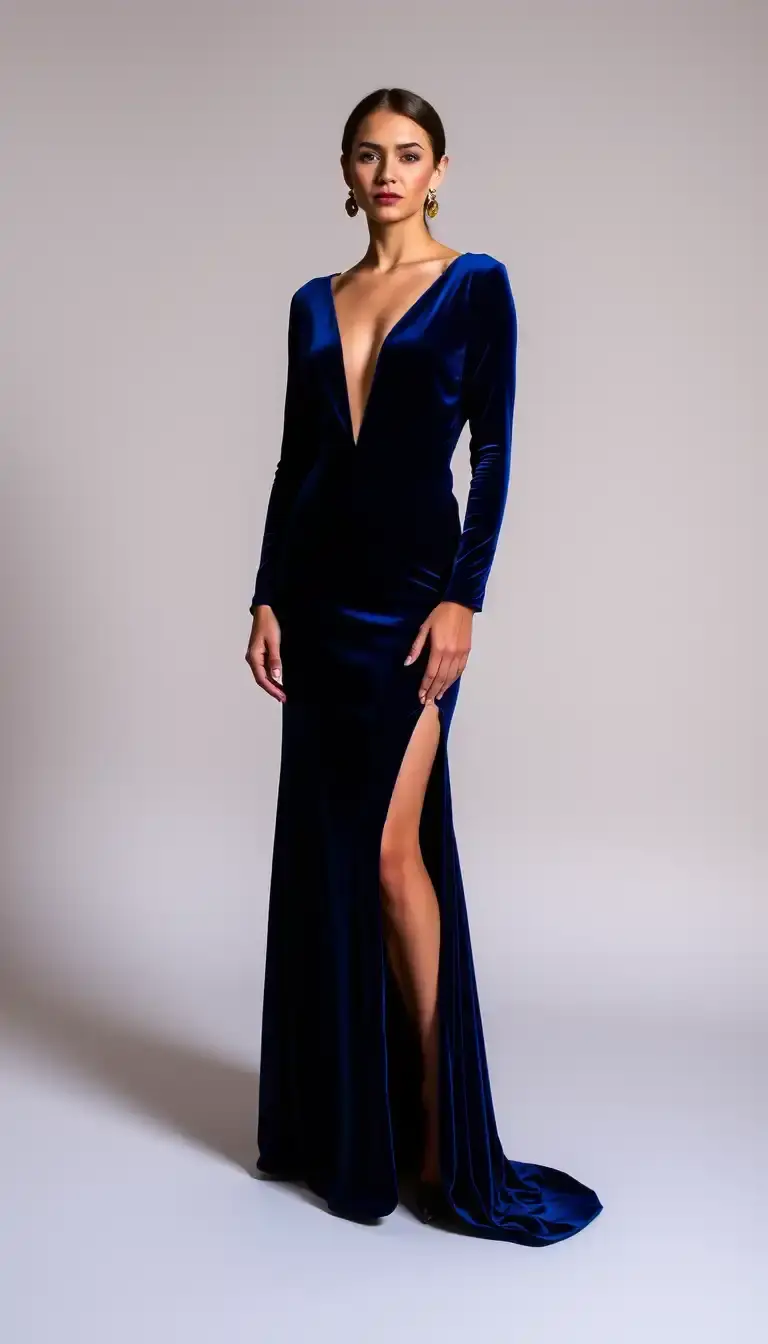 Rich Blue Velvet Gown