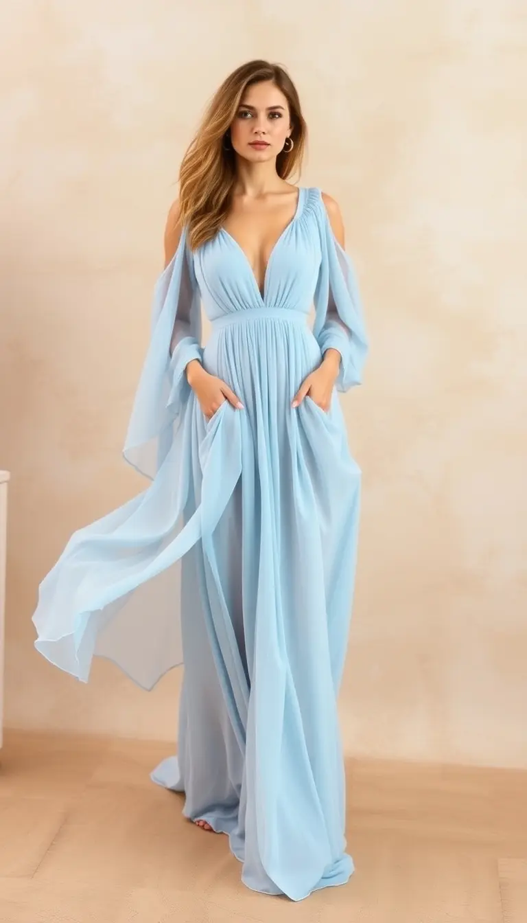 Romantic Blue Chiffon Dress