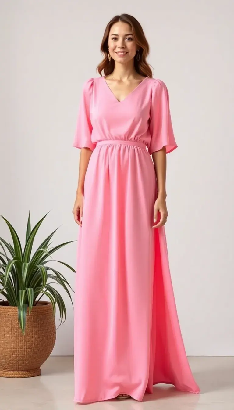 Pink Maxi Dress with Empire Waist