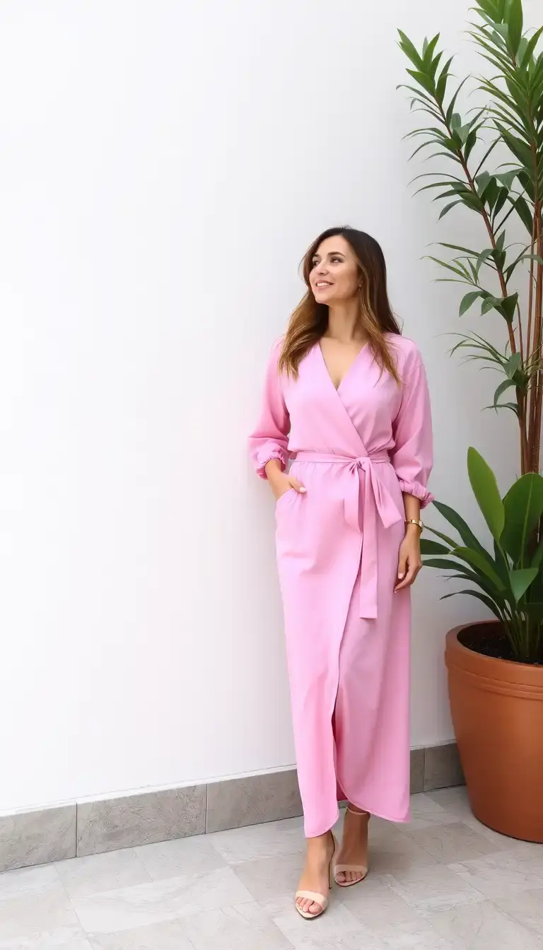 Pink Wrap Dress with Belt