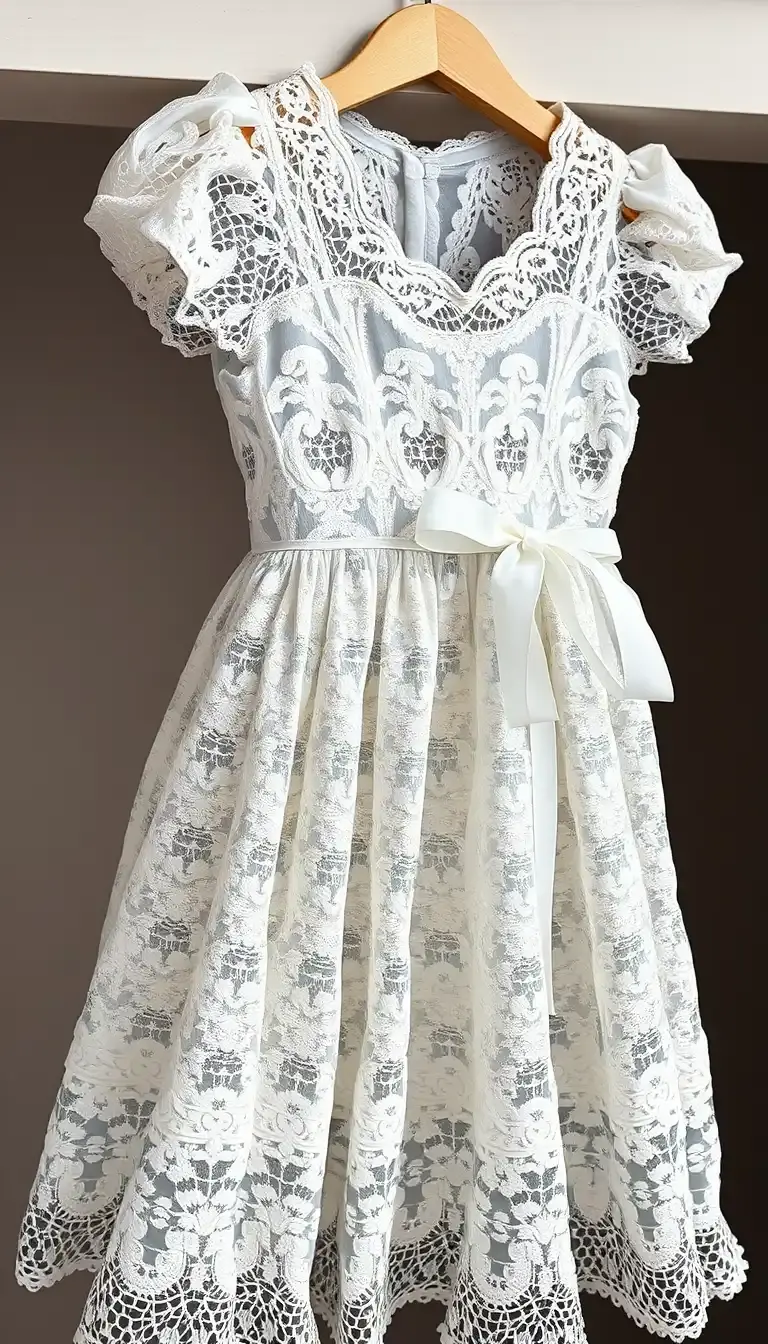 White Lace Babydoll Dress with Ribbons