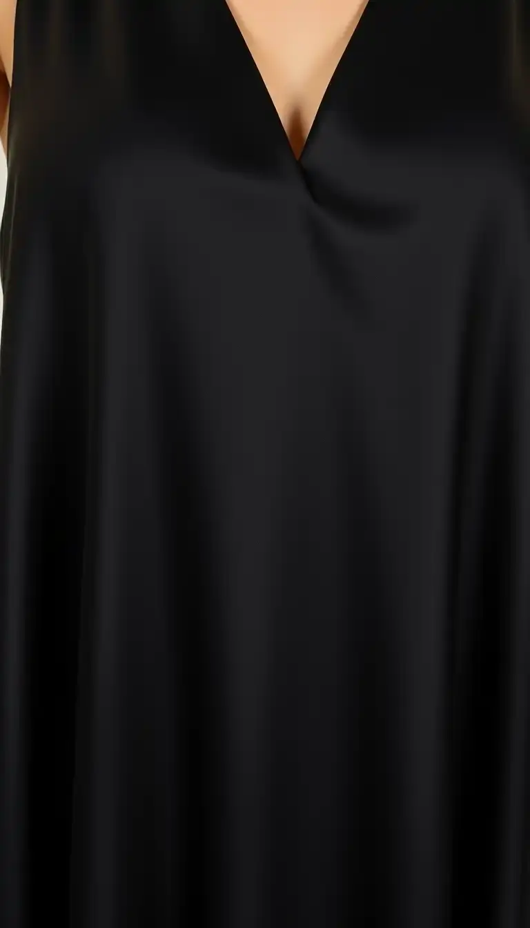 Black satin dress with v-neck