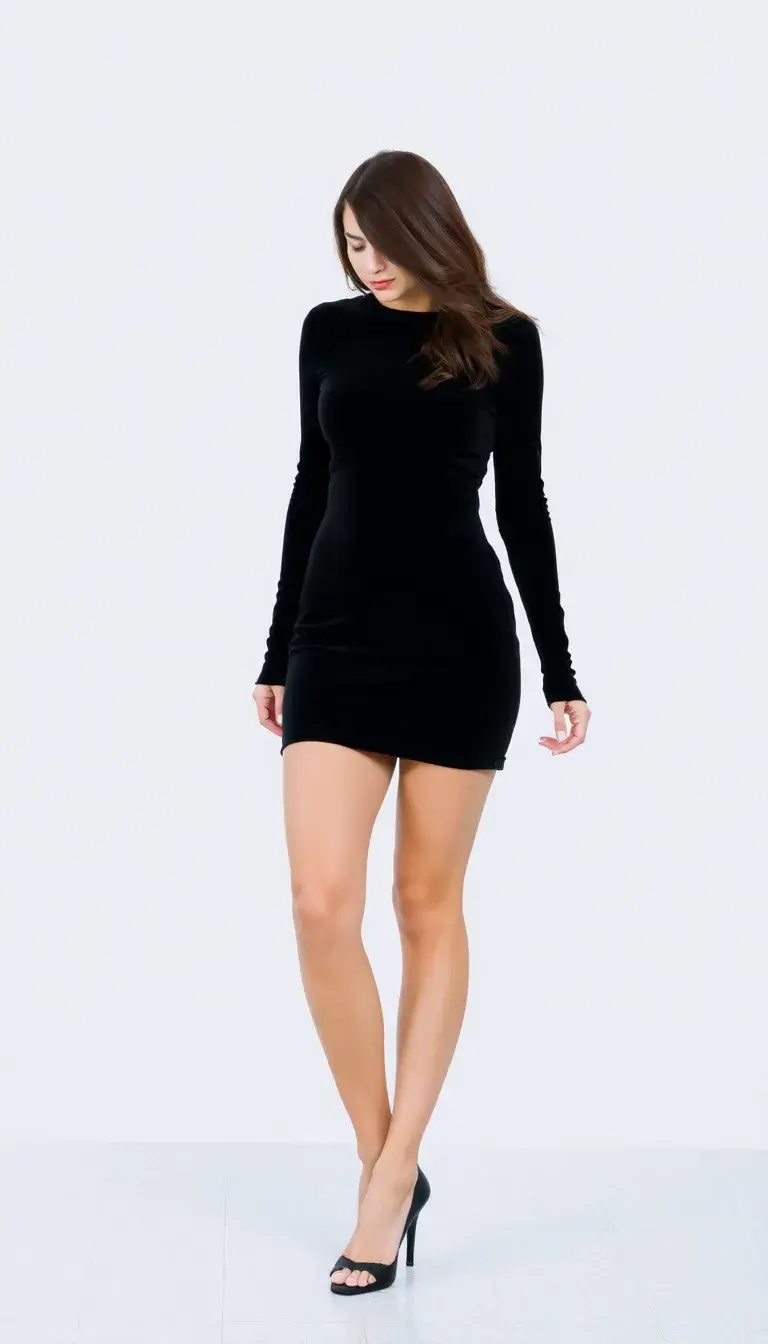 Black velvet dress with long sleeves