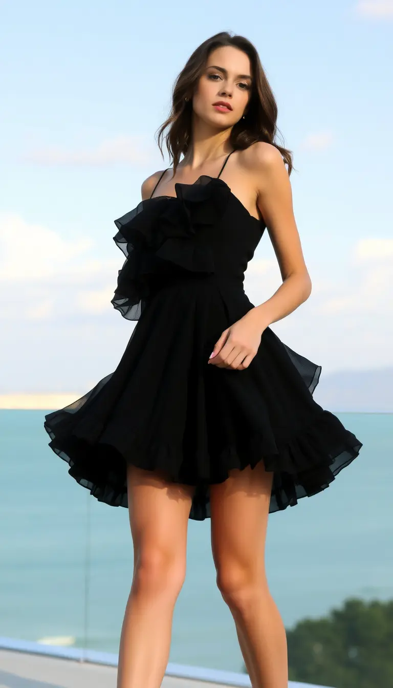 Ruffled Black Mini Dress