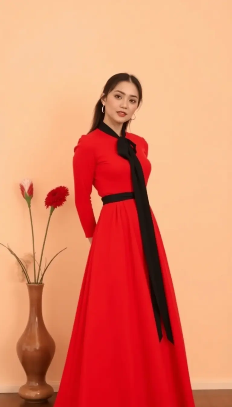 a-line black tie dress in red