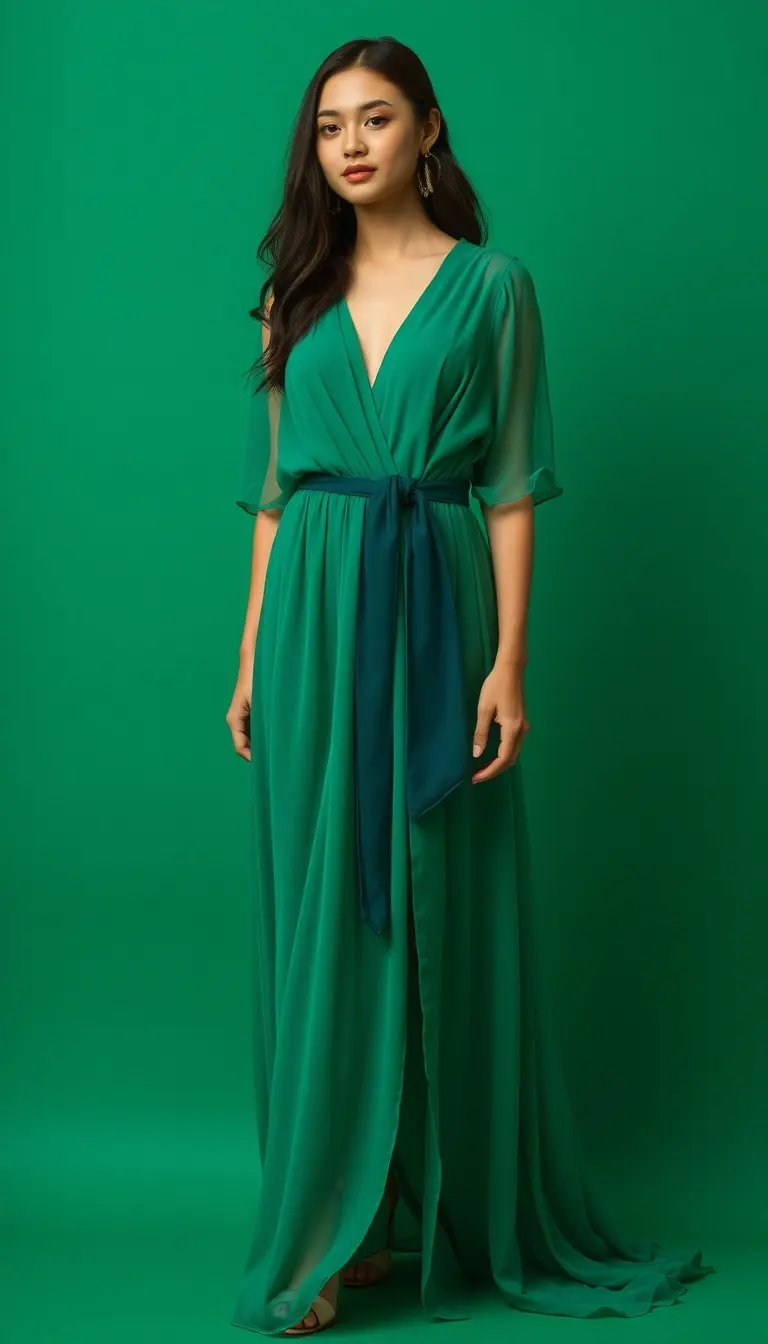chiffon black tie dress in emerald